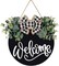 Welcome Sign for Front Door – Round Wooden Farmhouse Wreath Porch Decor, 30cm Hanging Wall Sign for Indoor and Outdoor Home Decor (Black)